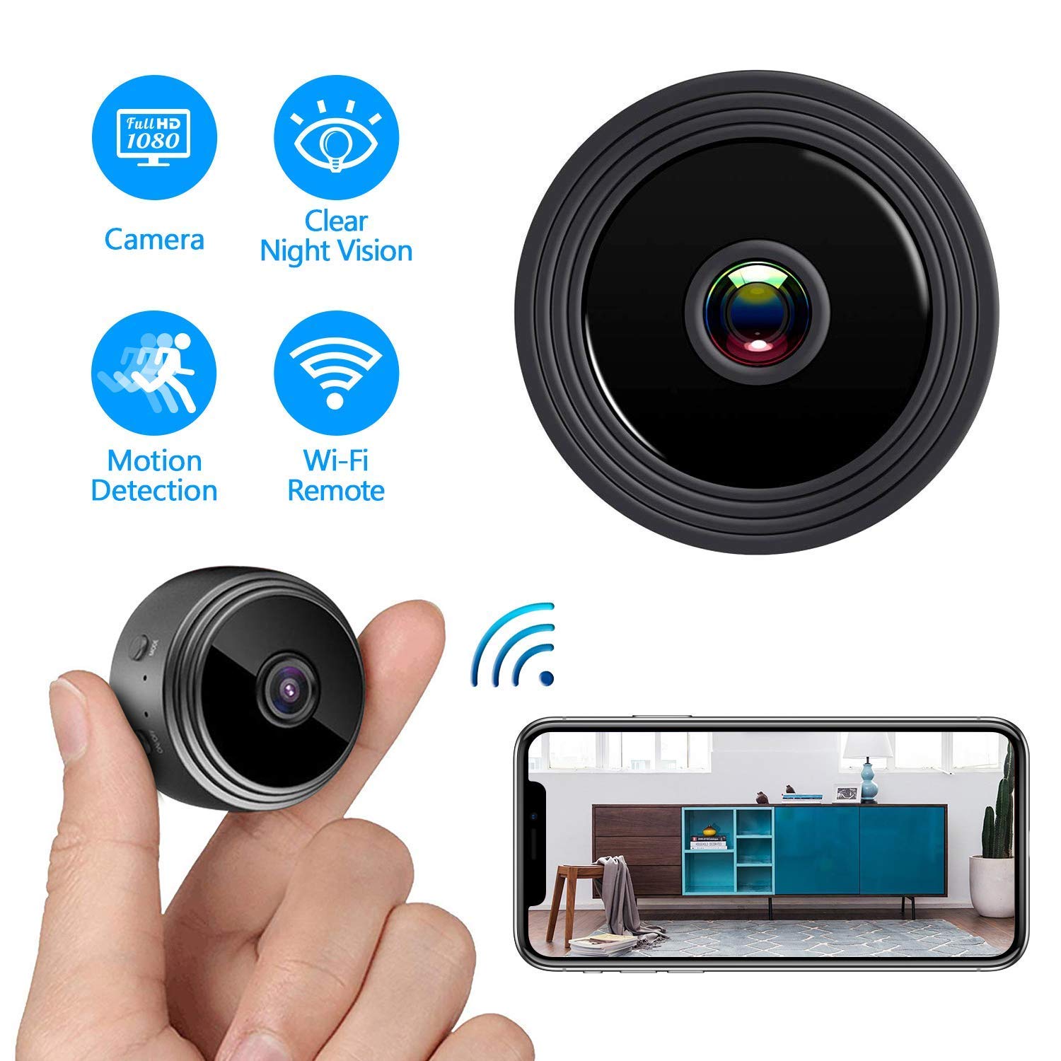 Mini WiFi Hidden Cameras 2022 Mini WiFi Hidden Cameras,Spy Cameras with Audio and Video Live Feed WiFi,1080P Nanny Cams Wireless with Cell Phone App,with Motion Detection IR Night Vision