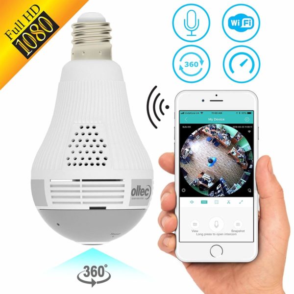 AgueMart HD 360° Wide Angle Fisheye Wireless Wifi LED Light Bulb 960P VR Panoramic IP Camera for iOS Android Phone APP Home Security CCTV Camera System - Image 4