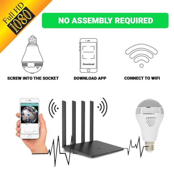 AgueMart HD 360° Wide Angle Fisheye Wireless Wifi LED Light Bulb 960P VR Panoramic IP Camera for iOS Android Phone APP Home Security CCTV Camera System - Image 5