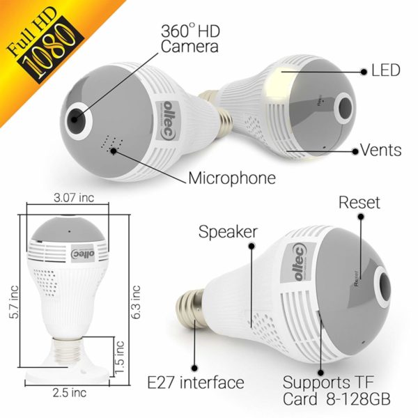 AgueMart HD 360° Wide Angle Fisheye Wireless Wifi LED Light Bulb 960P VR Panoramic IP Camera for iOS Android Phone APP Home Security CCTV Camera System - Image 7