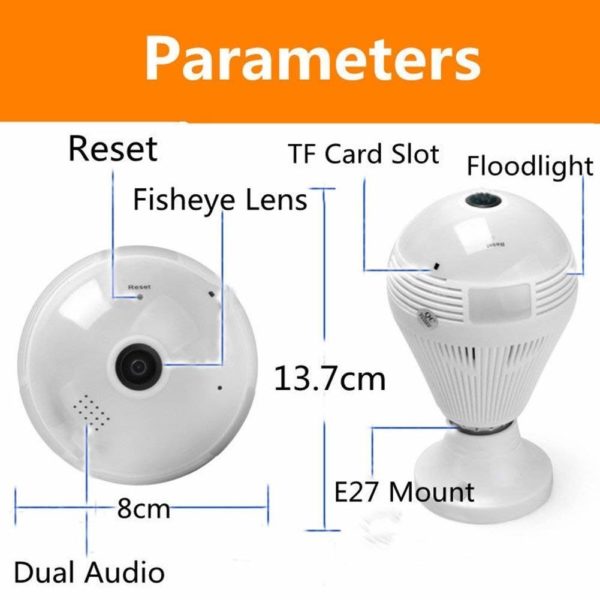AgueMart HD 360° Wide Angle Fisheye Wireless Wifi LED Light Bulb 960P VR Panoramic IP Camera for iOS Android Phone APP Home Security CCTV Camera System - Image 6