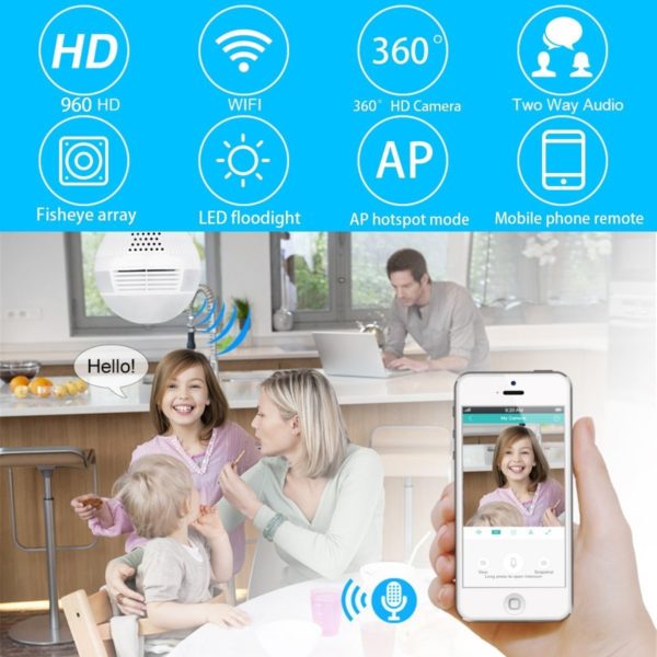 AgueMart HD 360° Wide Angle Fisheye Wireless Wifi LED Light Bulb 960P VR Panoramic IP Camera for iOS Android Phone APP Home Security CCTV Camera System - Image 9
