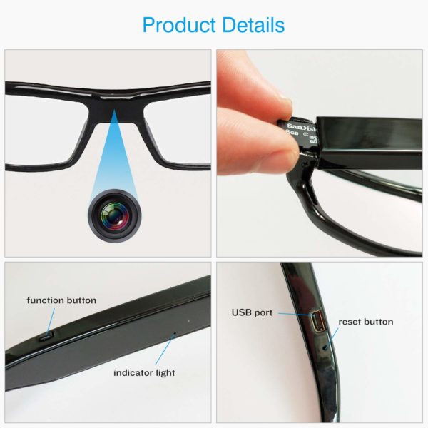 [Upgraded Version] FHD Hidden Camera Eyeglasses - Super Small Surveillance Spy Camera - Video Loop Recording - Snapshot - Mini Digital Camera-USB Charger+8G Memory Card - Image 2