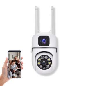 Mini Dual Lens, Screen 2in1 PTZ+Bullet 5+5MP Full HD 1920 Resolution WiFi Wireless Indoor Camera w/Color Night Vision | Human Detection Motion Detection|360° View | Two Way Talk