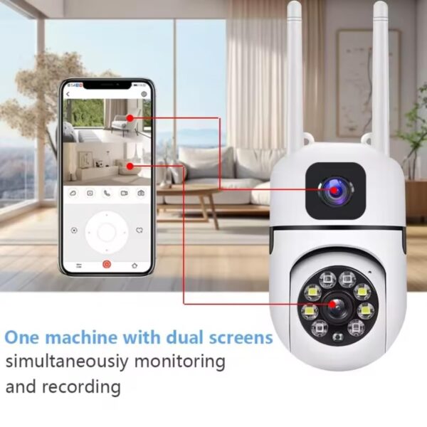 Mini Dual Lens, Screen 2in1 PTZ+Bullet 5+5MP Full HD 1920 Resolution WiFi Wireless Indoor Camera w/Color Night Vision | Human Detection Motion Detection|360° View | Two Way Talk - Image 8