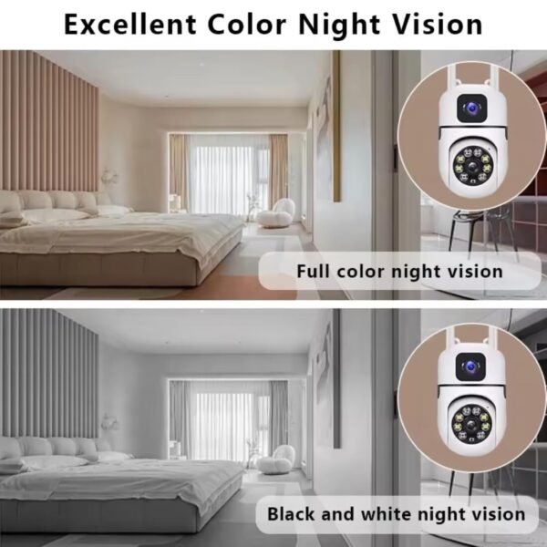 Mini Dual Lens, Screen 2in1 PTZ+Bullet 5+5MP Full HD 1920 Resolution WiFi Wireless Indoor Camera w/Color Night Vision | Human Detection Motion Detection|360° View | Two Way Talk - Image 3