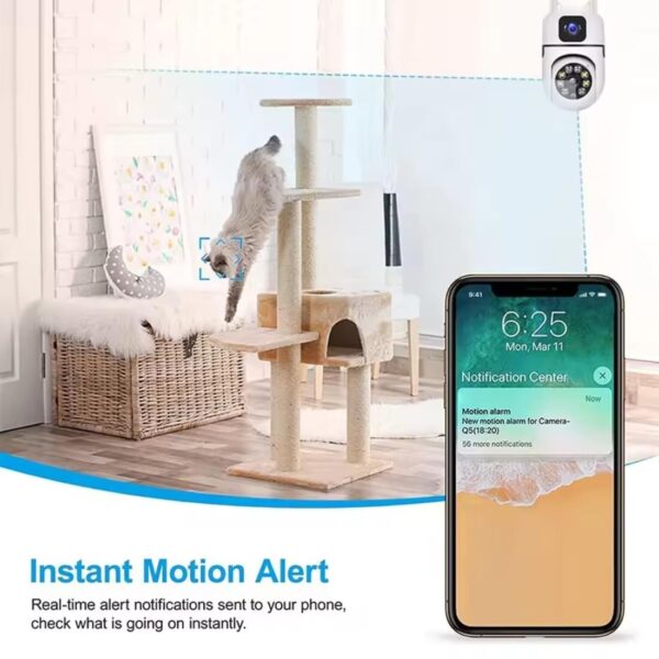 Mini Dual Lens, Screen 2in1 PTZ+Bullet 5+5MP Full HD 1920 Resolution WiFi Wireless Indoor Camera w/Color Night Vision | Human Detection Motion Detection|360° View | Two Way Talk - Image 4