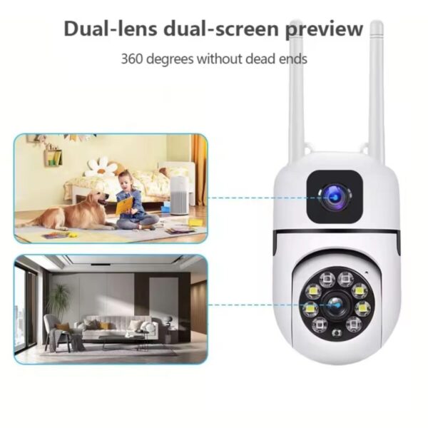 Mini Dual Lens, Screen 2in1 PTZ+Bullet 5+5MP Full HD 1920 Resolution WiFi Wireless Indoor Camera w/Color Night Vision | Human Detection Motion Detection|360° View | Two Way Talk - Image 5