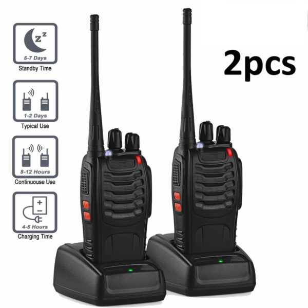 Baofeng BF-888S Walkie Talkies Adults Long Range Two Radios UHF 400-470Mhz 16 Channels 1500mAh Li-ion Rechargeable Battery With Earphone (2 Pack, Black)