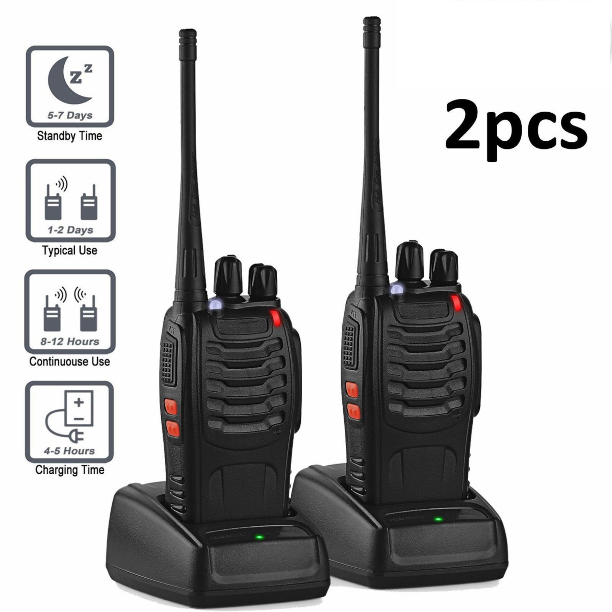 Baofeng BF-888S Walkie Talkies Adults Long Range Two Radios UHF 400-470Mhz  16 Channels 1500mAh Li-ion Rechargeable Battery With Earphone (2 Pack,  Black) aguemart