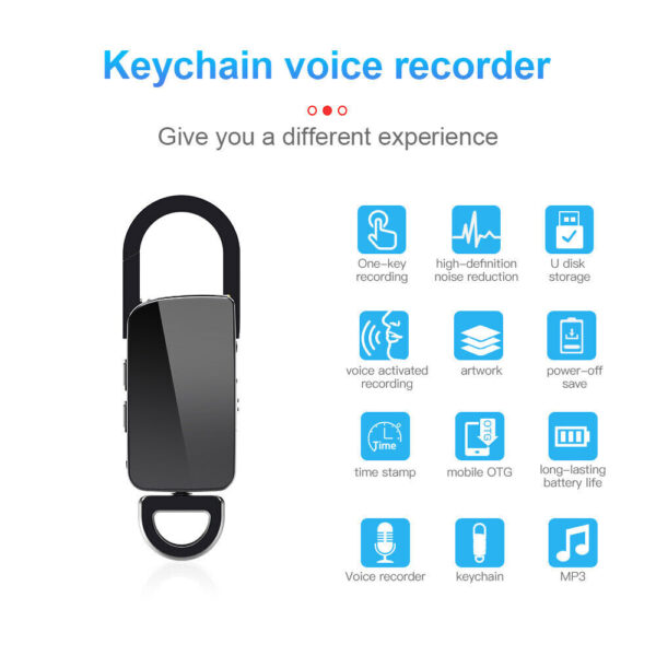 AgueMart 8GB Voice Activated Mini Recorder with Playback Digital Keychain Voice Recorder Upgraded Small Key Chain Recording Device for Lectures, Meetings, Interviews, Portable Audio Recorder (Pack of 01) - Image 2