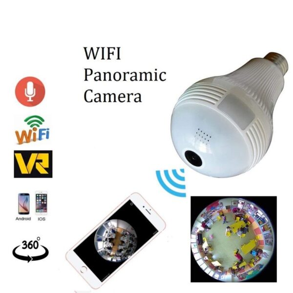 Aguemart Wireless Panoramic Bulb 360° IP Camera ,960P Fisheye Vision, Remoting Monitoring Home Security Camera LED Bulb Light,with Hidden Camera, Two-Way Audio and Support Micro 128GB SD Card