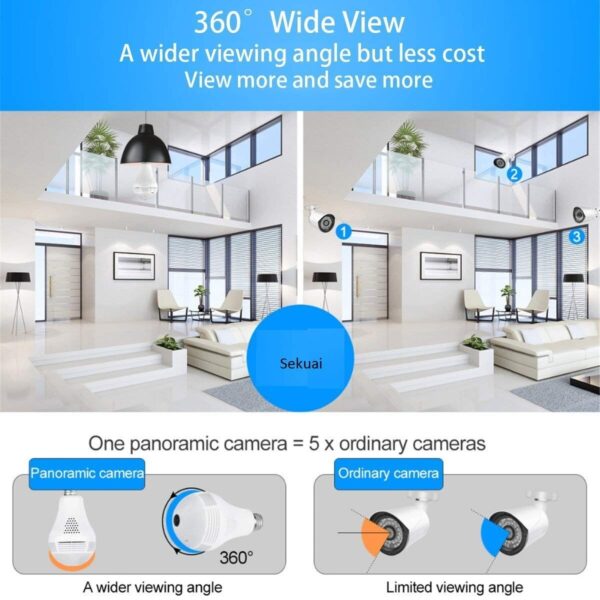 Aguemart Wireless Panoramic Bulb 360° IP Camera ,960P Fisheye Vision, Remoting Monitoring Home Security Camera LED Bulb Light,with Hidden Camera, Two-Way Audio and Support Micro 128GB SD Card - Image 7
