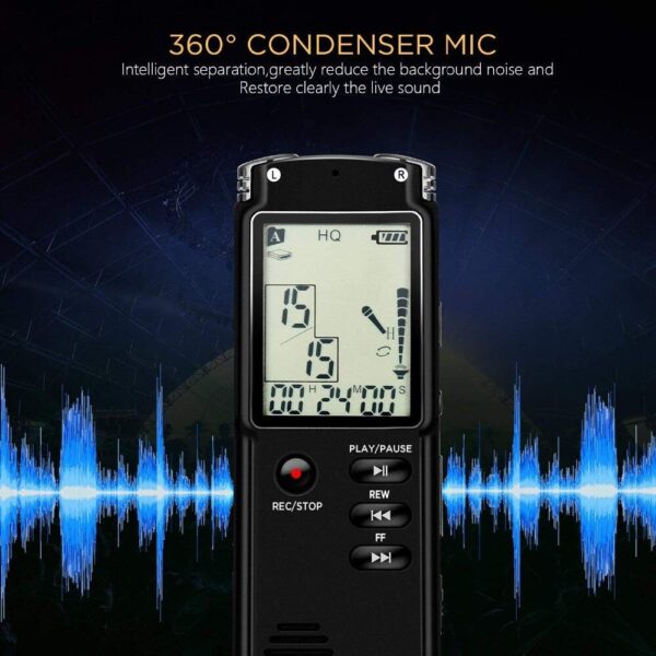 AgueMart Professional Digital Voice Recorder 8GB Sound Audio Recorder Time Display USB Built-in Microphone MP3 Player with Speaker for Home/Office/Meeting/Classes/Lectures/Speech/Interviews-Pack of 01 - Image 2