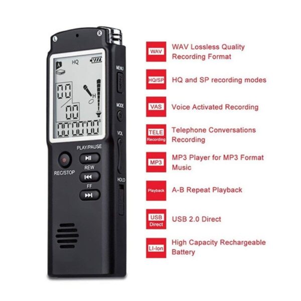 AgueMart Professional Digital Voice Recorder 8GB Sound Audio Recorder Time Display USB Built-in Microphone MP3 Player with Speaker for Home/Office/Meeting/Classes/Lectures/Speech/Interviews-Pack of 01 - Image 5