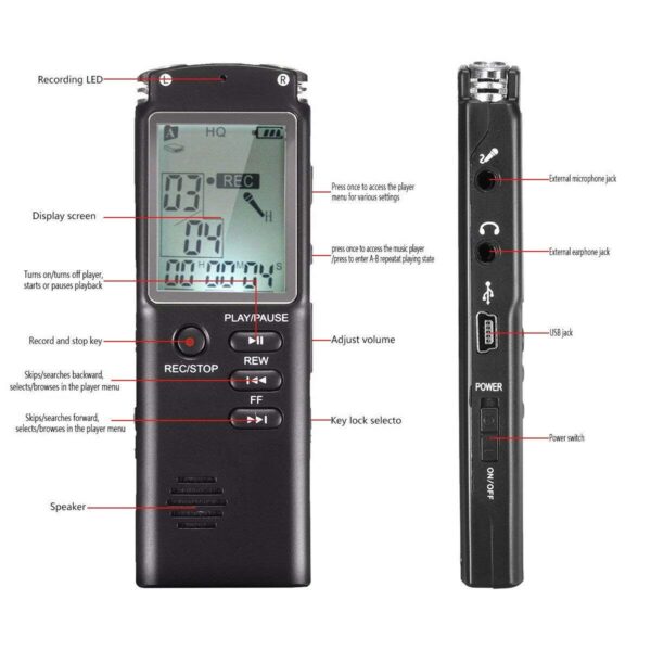 AgueMart Professional Digital Voice Recorder 8GB Sound Audio Recorder Time Display USB Built-in Microphone MP3 Player with Speaker for Home/Office/Meeting/Classes/Lectures/Speech/Interviews-Pack of 01 - Image 7
