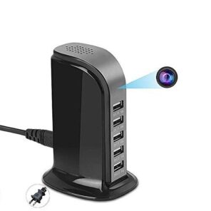 AgueMart® 2 in 1, 5 Port USB HUB 4K WiFi Desktop Cam- Charging Station 1080P Mini Wireless with 5-USB Port Plug Motion Detection, Loop Record,Phone Charging Nanny Security Camera