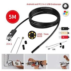 AgueMart 6 LEDs Waterproof 5M 5.5mm Phone Mini USB Endoscope Inspection Camera Borescope Picture Capture Pipe for Android Phone PC