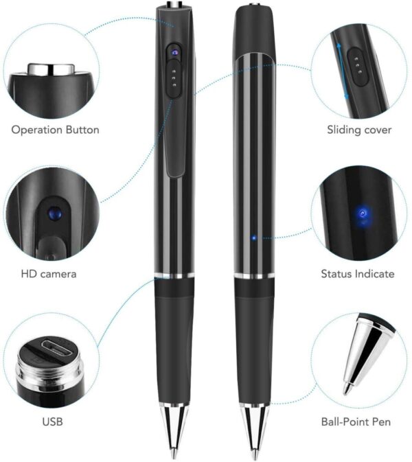 AgueMart® Ultra HD Pen Camera with 1080p Video & Audio Recording 75 Minutes Without Flashing Lens Cover Slim Shape Pen Cam Support 64GB Card (not Included)for Home/Office/ClassRoom/Business Meeting Black - Image 3