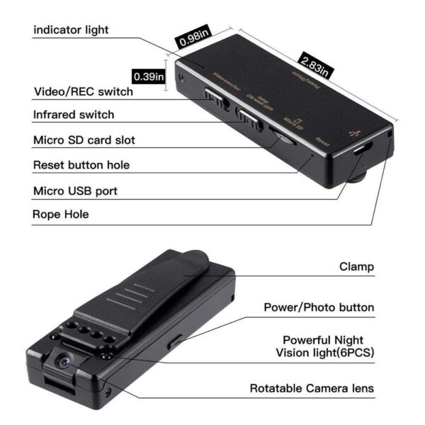 AgueMart® Mini 12MP Camera Full HD Video & Audio Recorder IR Night Vision, Motion Detection, Body Action with Clip, Long Working Safety Wearable Cam Portable for Home / Office / Meeting - Image 4
