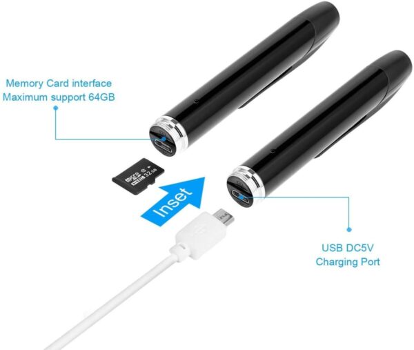AgueMart® Ultra HD Pen Camera with 1080p Video & Audio Recording 75 Minutes Without Flashing Lens Cover Slim Shape Pen Cam Support 64GB Card (not Included)for Home/Office/ClassRoom/Business Meeting Black - Image 5