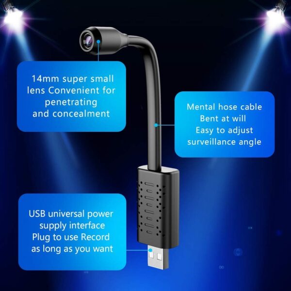 AgueMart® WiFi Spy /Hidden USB WiFi Camera, Mini HD 1080p HD USB Universal Interface WiFi Mini Flexi Neck Camera, Loop Recording, Wide Angle, Live View on Mobile App - Image 4
