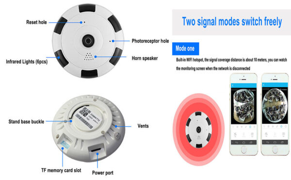 Aguemart Fish Eye Black Circle Wireless 360* Panoramic WiFi IP Audio/Video Camera with Infrared Night Vision, Live View, Two Way Communication, Motion Detection, Remote View On Mobile - Image 8