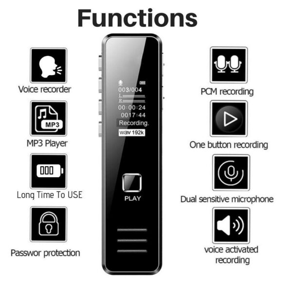 Aguemart Mini Digital LCD Display Voice Recorder Upto 32GB Memory Supportable Professional Audio Recorder MP3 Player TF Card Dictaphone Record Microphone Sound Recording - Image 2