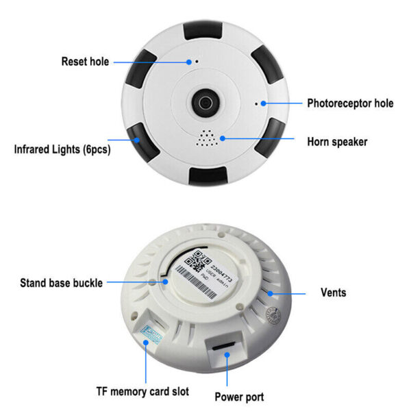 Aguemart Fish Eye Black Circle Wireless 360* Panoramic WiFi IP Audio/Video Camera with Infrared Night Vision, Live View, Two Way Communication, Motion Detection, Remote View On Mobile - Image 2