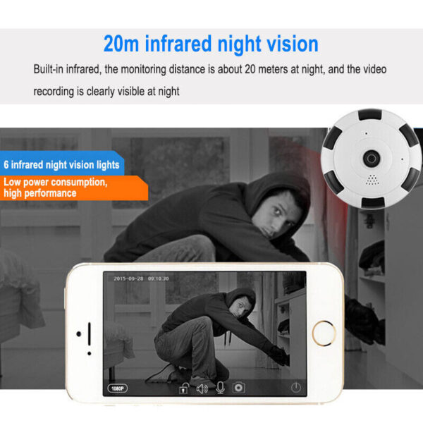 Aguemart Fish Eye Black Circle Wireless 360* Panoramic WiFi IP Audio/Video Camera with Infrared Night Vision, Live View, Two Way Communication, Motion Detection, Remote View On Mobile - Image 7