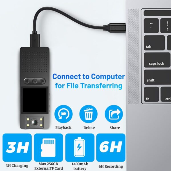 Sekuai Latest Body Mounted Compact Portable WiFi 1080p HD Security DVR Camera with Easy Pocket Clip for Mounting, 1.3" LCD Display, Night Vision, Single Button Easy Operation Outdoor/Indoor - Image 3