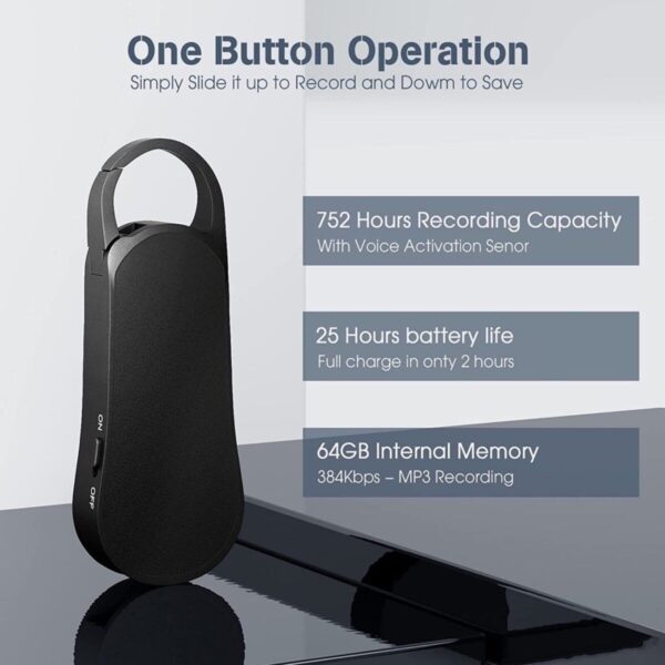 Sekuai 64GB Digital Spy Voice Recorder, Keychain Voice Activated Recorder, 25 Hours Battery Backup, 348 Hours Recording Audio Recording - Image 4