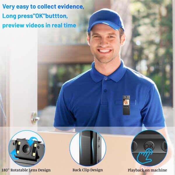 Sekuai Latest Body Mounted Compact Portable WiFi 1080p HD Security DVR Camera with Easy Pocket Clip for Mounting, 1.3" LCD Display, Night Vision, Single Button Easy Operation Outdoor/Indoor - Image 5