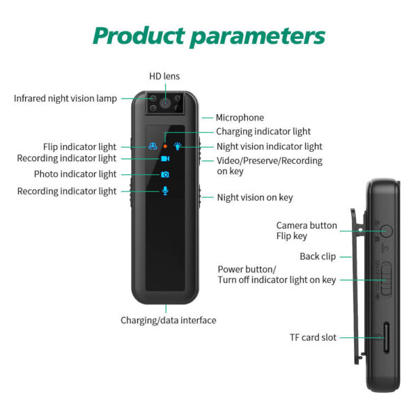 Sekuai 1080P Ultra-Clear Body Mini Clip Camera Capture Motion Video Every Detail, Anytime, Anywhere Crystal Clear Video Recording Police Body DVR IR Night Vision Capability - Image 3