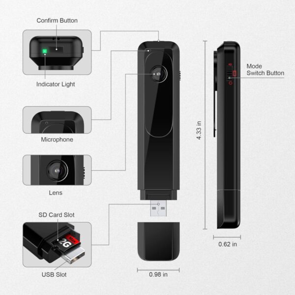 Sekuai 1080p Pocket Body Camera Full HD Video Recording with Audio Portable Secret Camera for Home Security, No WiFi Needed Indoor/Outdoor Surveillance Camera - Image 5