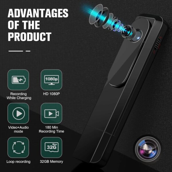 Sekuai 1080p Pocket Body Camera Full HD Video Recording with Audio Portable Secret Camera for Home Security, No WiFi Needed Indoor/Outdoor Surveillance Camera - Image 4