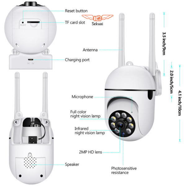 Sekuai Mini Wi-Fi PTZ Intelligent Camera I 1080 FHD 2mp Color Nightvision l 360° Rotating Smart Pan Tilt I Home & Office Wireless Indoor-Outdoor Security | V380 Pro App - Image 8