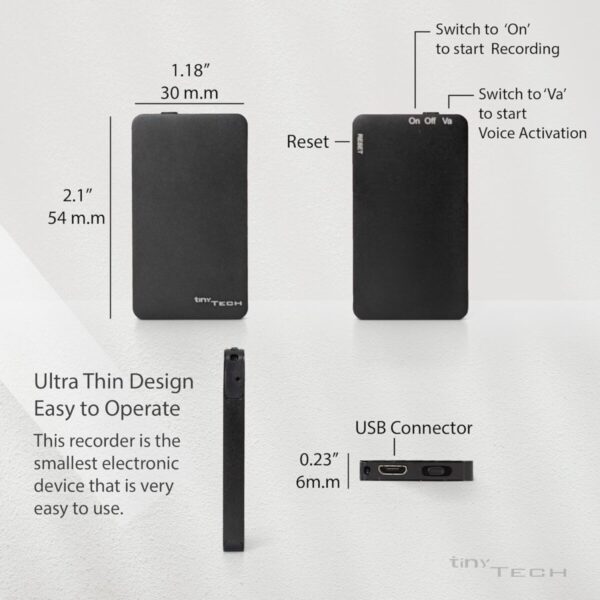 SekyuritiBijon 64GB Inbuilt Memory Slimmest Mini Digital Voice Activated Audio Recorder with 750 Hours Recording Capacity and 30 Hours Battery Time After Single Charge, Metal Case, Voice Recording - Image 3