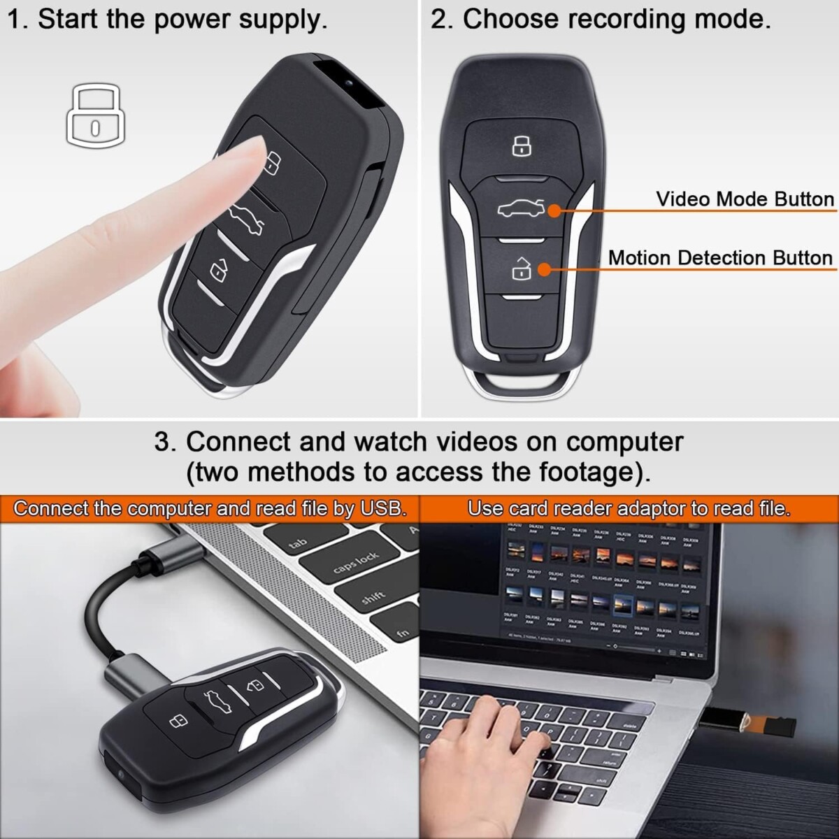 Premium Portable Mini Keychain Audio Video Hidden Camera Car Key Fob, New Version 1080P HD Small Security DVR Camera, Long Battery Indoor and Outdoor - Image 5